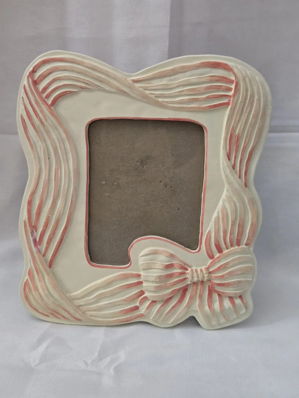 Cream Picture Frame with Coral Ribbon Accents - Home Accents